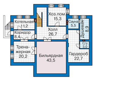 Планировка цокольного этажа :: Проект дома из кирпича 41-08