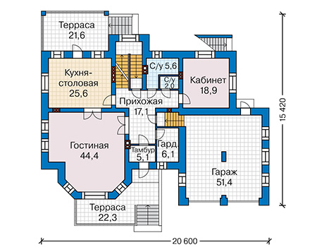 Планировка первого этажа :: Проект дома из кирпича 41-09