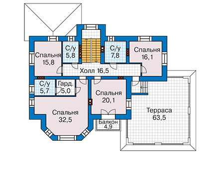 Планировка второго этажа :: Проект дома из кирпича 41-09