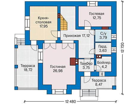 Планировка первого этажа :: Проект дома из кирпича 41-15