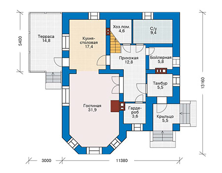 Планировка первого этажа :: Проект дома из кирпича 41-37