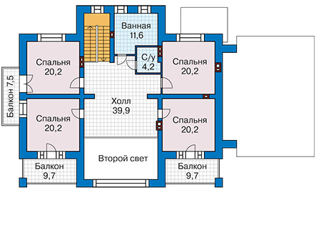 Планировка мансардного этажа :: Проект дома из кирпича 41-38