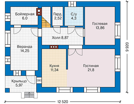 Планировка первого этажа :: Проект дома из кирпича 41-44