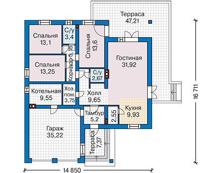 Планировка первого этажа :: Проект дома из кирпича 41-45