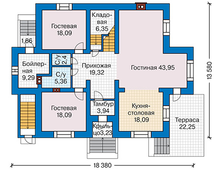 Планировка первого этажа :: Проект дома из кирпича 41-48