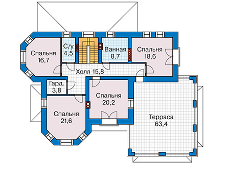 Планировка второго этажа :: Проект дома из кирпича 41-52