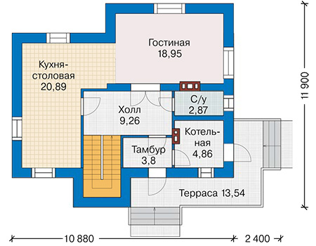 Планировка первого этажа :: Проект дома из кирпича 41-56