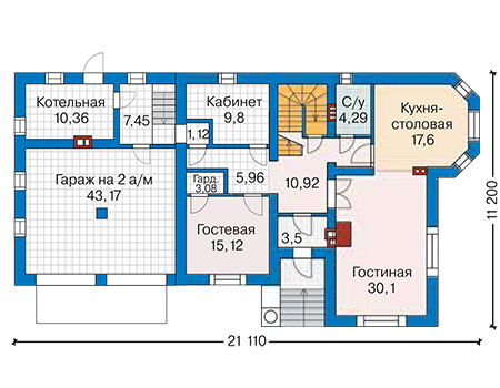 Планировка первого этажа :: Проект дома из кирпича 41-59