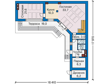 Планировка первого этажа :: Проект дома из кирпича 41-62