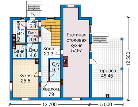 Планировка первого этажа :: Проект дома из кирпича 41-64