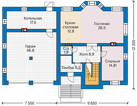 Планировка первого этажа :: Проект дома из кирпича 41-65