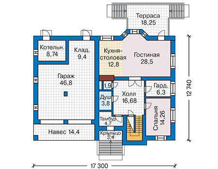 Планировка первого этажа :: Проект дома из кирпича 41-70