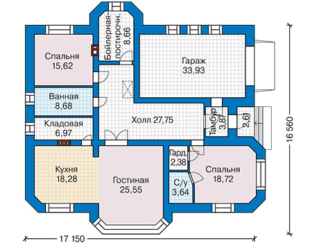 Планировка первого этажа :: Проект дома из кирпича 41-74