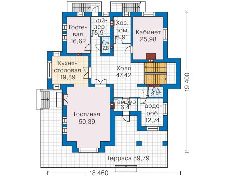 Планировка первого этажа :: Проект дома из кирпича 41-85