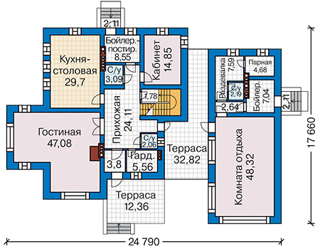 Планировка первого этажа :: Проект дома из кирпича 41-86