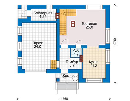 Планировка первого этажа :: Проект дома из кирпича 41-91