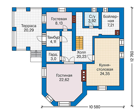 Планировка первого этажа :: Проект дома из кирпича 41-97