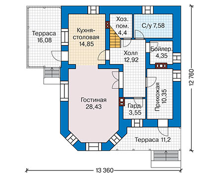 Планировка первого этажа :: Проект дома из кирпича 42-00