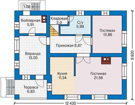 Планировка первого этажа :: Проект дома из комбинированных материалов 42-03