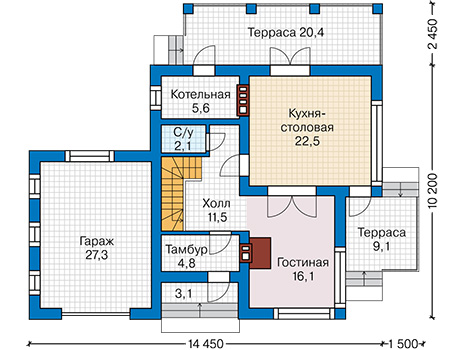 Планировка первого этажа :: Проект дома из кирпича 42-22