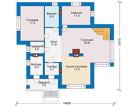 Планировка первого этажа :: Проект дома из кирпича 42-24