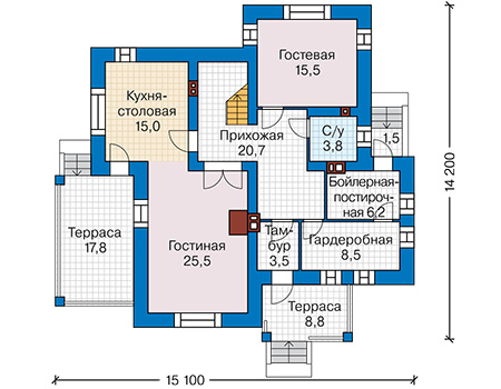 Планировка первого этажа :: Проект дома из кирпича 42-26