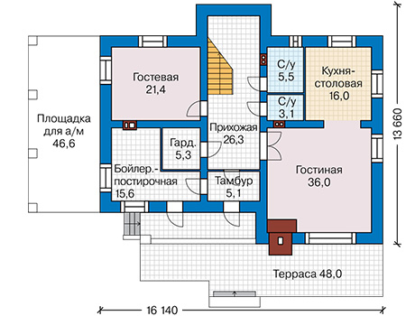 Планировка первого этажа :: Проект дома из кирпича 42-33