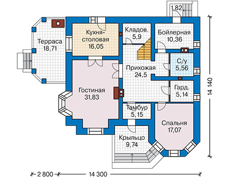 Планировка первого этажа :: Проект дома из кирпича 42-36