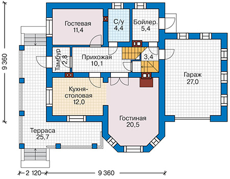 Планировка первого этажа :: Проект дома из кирпича 42-37