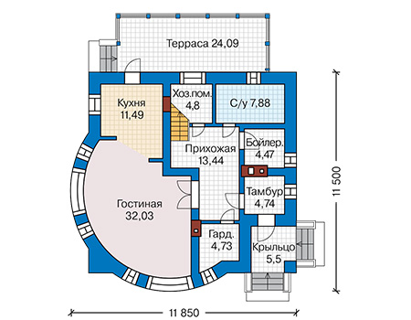 Планировка первого этажа :: Проект дома из кирпича 42-38