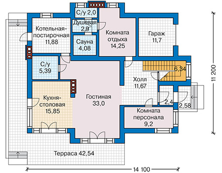 Планировка первого этажа :: Проект дома из кирпича 42-41