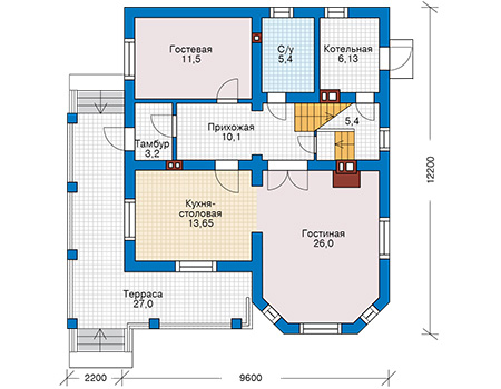 Планировка первого этажа :: Проект дома из кирпича 42-42