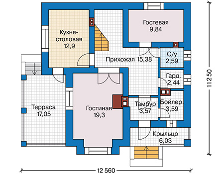 Планировка первого этажа :: Проект дома из кирпича 42-61