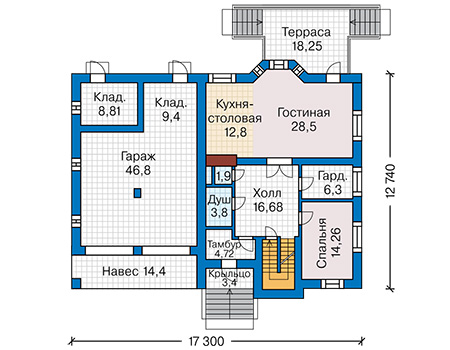 Планировка первого этажа :: Проект дома из кирпича 42-64