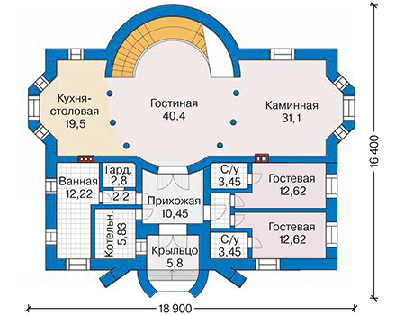 Планировка первого этажа :: Проект дома из кирпича 42-66