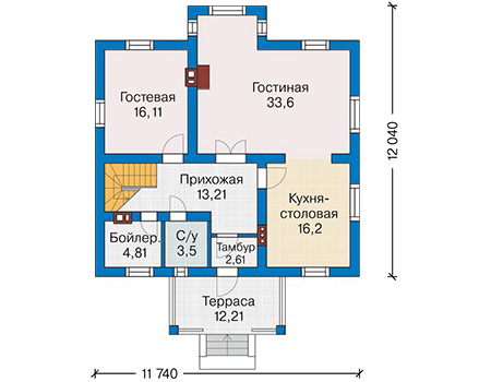 Планировка первого этажа :: Проект дома из кирпича 42-73