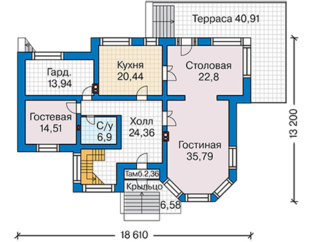 Планировка первого этажа :: Проект дома из кирпича 42-78