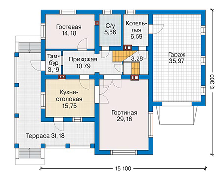 Планировка первого этажа :: Проект дома из кирпича 42-80