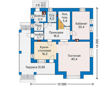 Планировка первого этажа :: Проект дома из кирпича 42-86