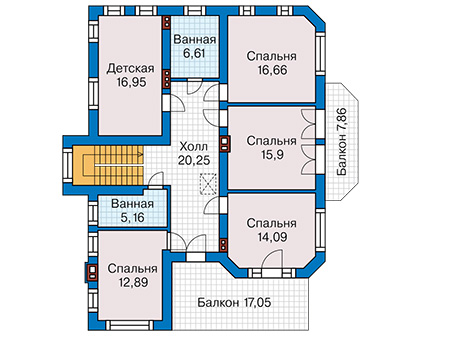 Планировка второго этажа :: Проект дома из кирпича 42-88