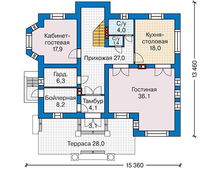 Планировка первого этажа :: Проект дома из кирпича 42-89