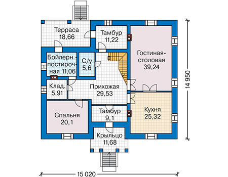 Планировка первого этажа :: Проект дома из кирпича 42-95