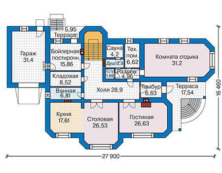 Планировка первого этажа :: Проект дома из кирпича 42-97