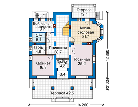 Планировка первого этажа :: Проект дома из кирпича 43-00