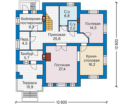 Планировка первого этажа :: Проект дома из кирпича 43-01