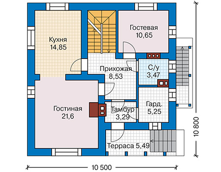 Планировка первого этажа :: Проект дома из кирпича 43-06