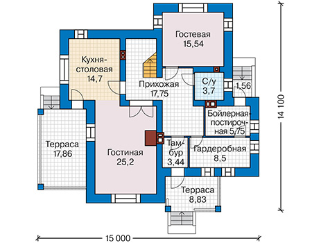 Планировка первого этажа :: Проект дома из кирпича 43-08