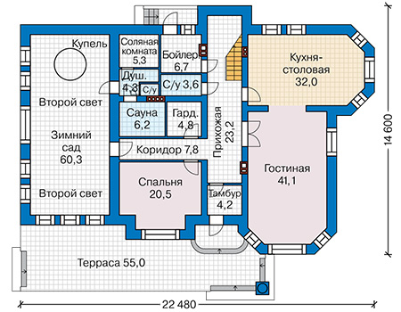 Планировка первого этажа :: Проект дома из кирпича 43-09