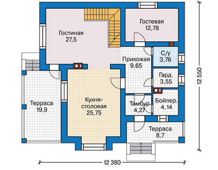 Планировка первого этажа :: Проект дома из кирпича 43-12