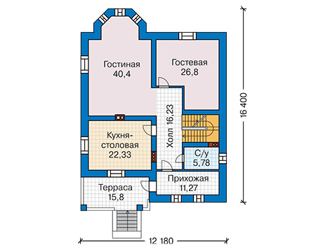 Планировка первого этажа :: Проект дома из кирпича 43-26